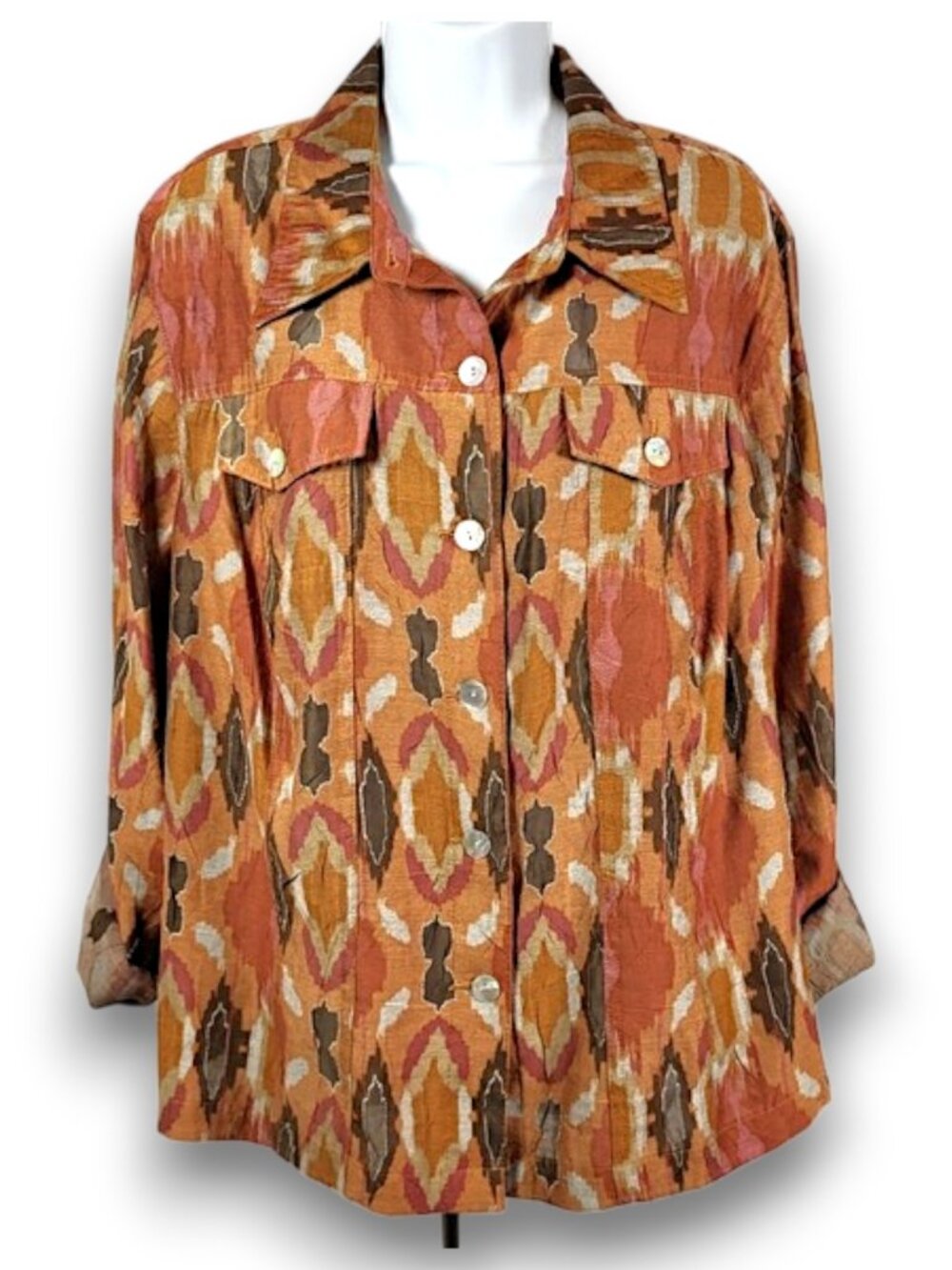 Ruby Rd. Rust Print Shacket Plus Size 18W - Picture 9 of 11
